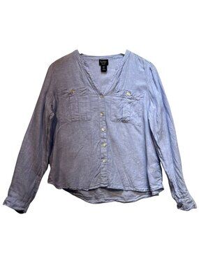 Nicole Miller NY Women's Linen Button Up Blouse Long Sleeve Size S Blue
